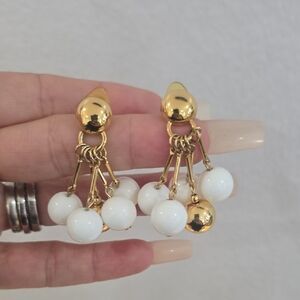 Chic Gold and White Drop Earrings Vintage Lot
